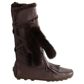 Saint Laurent Bottes en cuir marron Marron