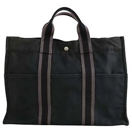 Hermès Borsa Tote Herline in Cotone Nero Nero