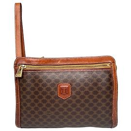 Céline Vintage Celine Paris Triomphe Monogram Leather Clutch Brown Brown