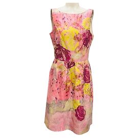 Robe de cocktail sans manches en soie jacquard multicolore rose Lela Rose Rose