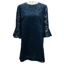 Valentino Garavani Vestido de renda azul marinho com mangas três quartos Valentino Azul marinho