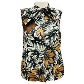 Top sin mangas con estampado de hojas verde / marrón y cuello con lazo Marni Multicolor