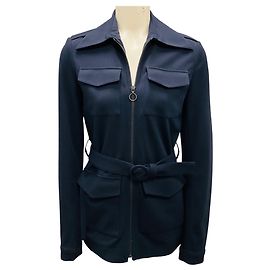 Jaqueta com zíper completo em viscose stretch azul marinho com cinto da Victoria Beckham Azul marinho