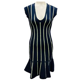 Isabel Kleid aus Rippstrick mit Rüschen in Marineblau / Grün von Herve Leger Marineblau