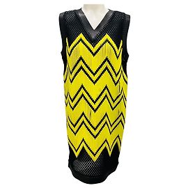 Cocktailkleid aus schwarzem / gelbem gewebtem Polyester und Lammleder von Alexander Wang Gelb
