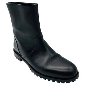 Manolo Blahnik Black Leather Ankle Boots Black