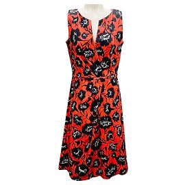 Robe sans manches en coton stretch imprimée noire / blanche / corail de Carolina Herrera Multicolore