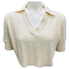 Khaite cremefarbener, kurzärmeliger, cropped Cashmere-Pullover Beige