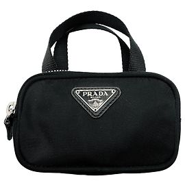 Bolsa Mini Tessuto Double Zip com Placa de Logo Preta Prada Preto