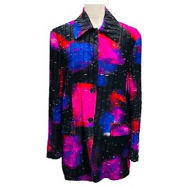 Giacca plissettata multi nera / rosa / blu di Dries Van Noten Multicolore