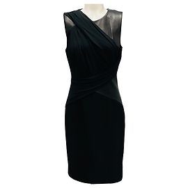 Michael Kors Black Jersey Leather Sheath Dress Black