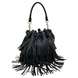 Sac à épaule Emmanuelle en cuir noir à franges Saint Laurent Noir