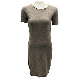 Taupe Kurzarm-Kaschmir-Strickkleid Iris Von Arnim Braun