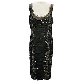 Robe de cocktail plissée ornée de sequins anthracite Carolina Herrera Métallisé