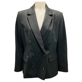 Peserico Charcoal Grey Double Breasted Wool Blazer Grey