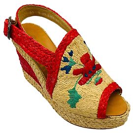 Robert Clergerie Natural / Red Multi Raffia Wedge Sandals Multiple colors