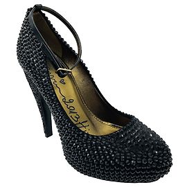 Lanvin Black Crystal Embellished Ankle Strap Platform Pump Black