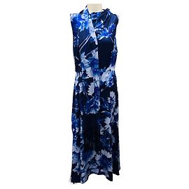 Vestido midi estampado floral multicolorido navy com faixa Erdem Azul marinho