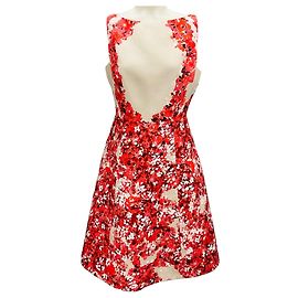 Robe de cocktail évasée imprimée florale beige / rouge de Giambattista Valli Multicolore