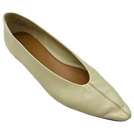Bottega Veneta Cream Patent Leather Pointed Toe Flats Beige