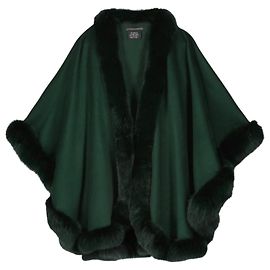 Autre Marque Sofia Cashmere Emerald Green Cervinia Fur Trimmed Cape Green