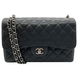 Chanel 2013 Black Caviar Leather Double Flap Shoulder Bag Black