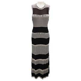 Vestido midi de malha canelada listrado bege / marrom Proenza Schouler White Label Marrom