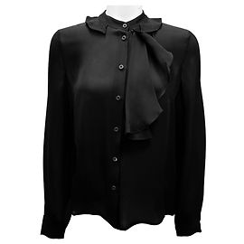 Schwarze Seidenbluse mit Rüschendetails von Prada Schwarz