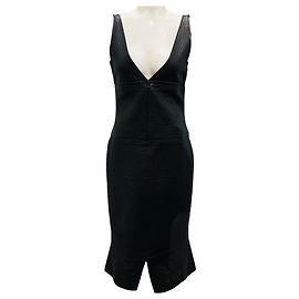 Robe midi sans manches en cuir d'agneau noir Tom Ford Noir