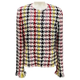 Oscar de la Renta White Multi Houndstooth Boucle Tweed Jacket Multiple colors