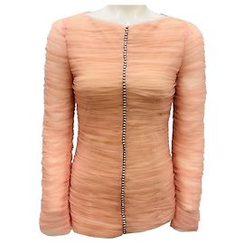 Khaite Pink Vienna Crystal Embellished Pleated Tulle Top Pink