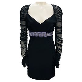Abito da cocktail mini in rete nera / viola con cristalli Versace Nero