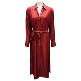 Peserico Deep Red Monili Bead Embellished Midi Dress with Tie Red