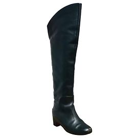 Christian Louboutin Black Tall Leather Flat Boots Black