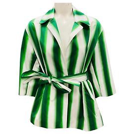 Veste en coton rayée verte / blanche Dries Van Noten avec ceinture Vert