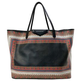Bolso Tote Antigona de lona recubierta con estampado de pañuelo multicolor negro de Givenchy Negro