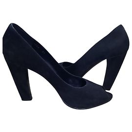 Prada Black Leather Open Toe Pumps Black