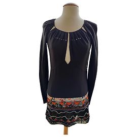 Vestido Chloé de seda com strass e renda preto Preto Multicor
