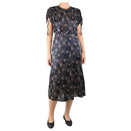 Sessun Schwarzes Seidenmischung Midi-Kleid mit Druck - Größe M Schwarz