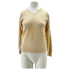 Autre Marque Pull col v crème en cachemire Beige