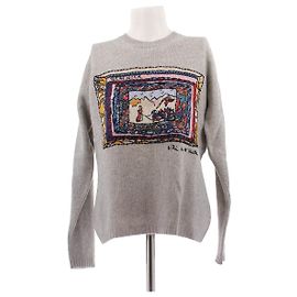 Christian Dior Pull gris tableau en cachemire Gris