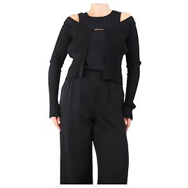 Jacquemus Schwarze gerippte Strickjacke mit goldenem Logo auf der Vorderseite - Größe UK 10 Schwarz