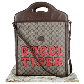 Gucci Borsa Tote a Strisce Tiger Web Marrone