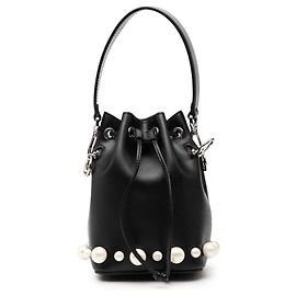 Borsa a secchiello Mon Tresor mini in pelle nera con perle Fendi Nero