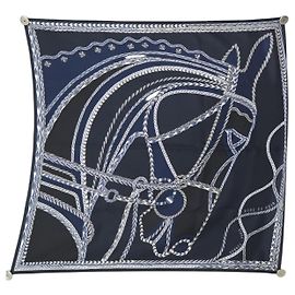 Hermès NOVO LENÇO HERMES VESTIDO DE NOITE MANLIK 90 EM SEDA AZUL Azul marinho