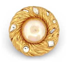 BROCHE VINTAGE YVES SAINT LAURENT GOOSSENS REDONDA TORCIDA DORADA CON STRASS Dorado