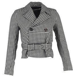 Blazer a scacchi bianco e nero in cotone di Alexander McQueen Nero