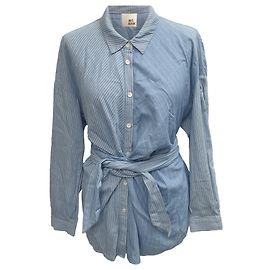Camicia a righe Iris & Ink con bottoni e vita legata in cotone blu Blu