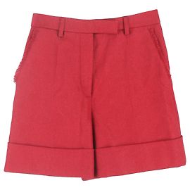 Thom Browne High-Rise Tailored Shorts in Red Wool Red