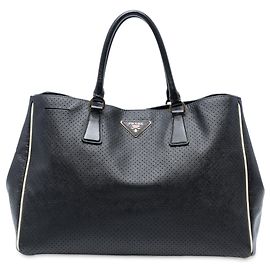 Prada Große Perforierte Saffiano Lux Galleria Tasche Schwarz